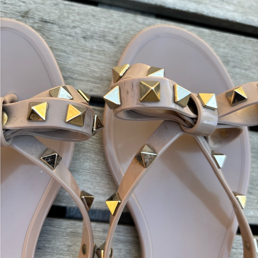 Valentino Tan Studded Sandals - Picture 4 of 6